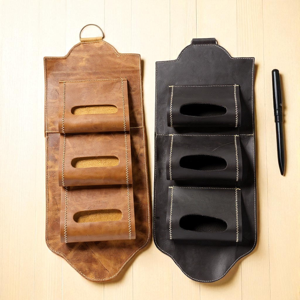 Porta Botellas de Vino de Cuero Artesanal – 3 Espacios