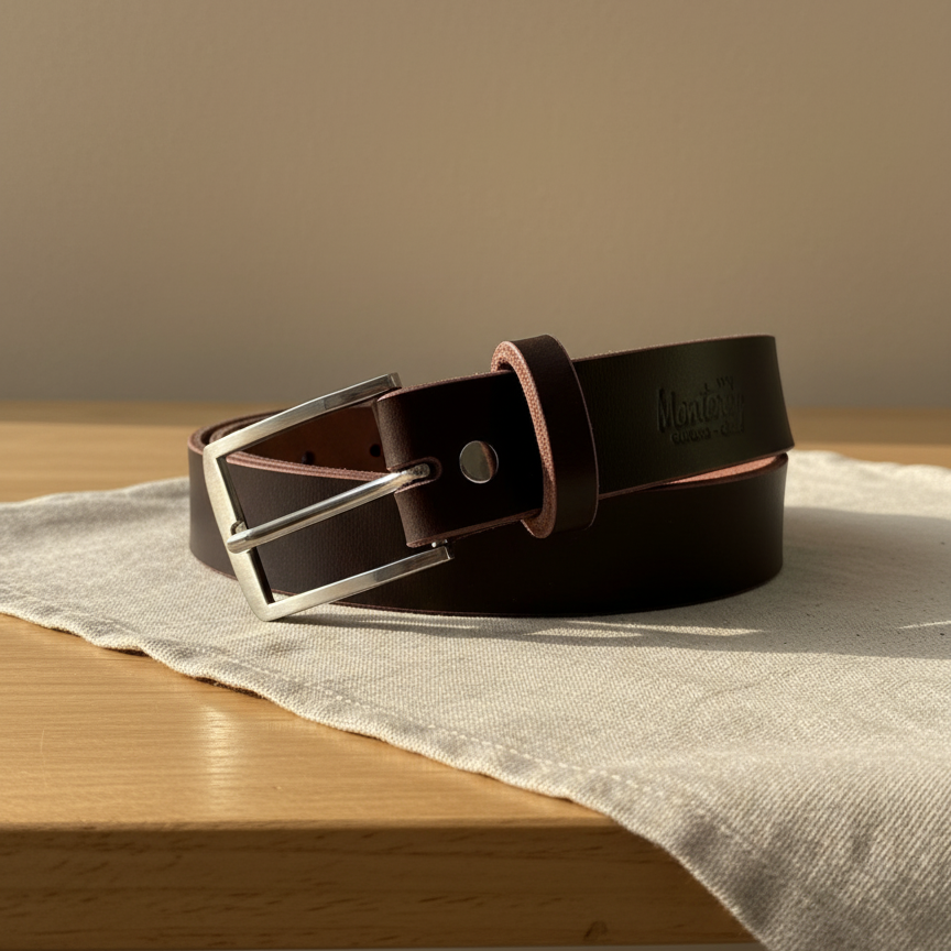 Cinturón de Cuero Hebilla Cuadrada Diagonal