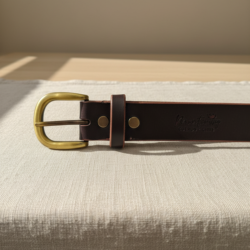 Cinturón Cuero Hebilla Redonda Bronce