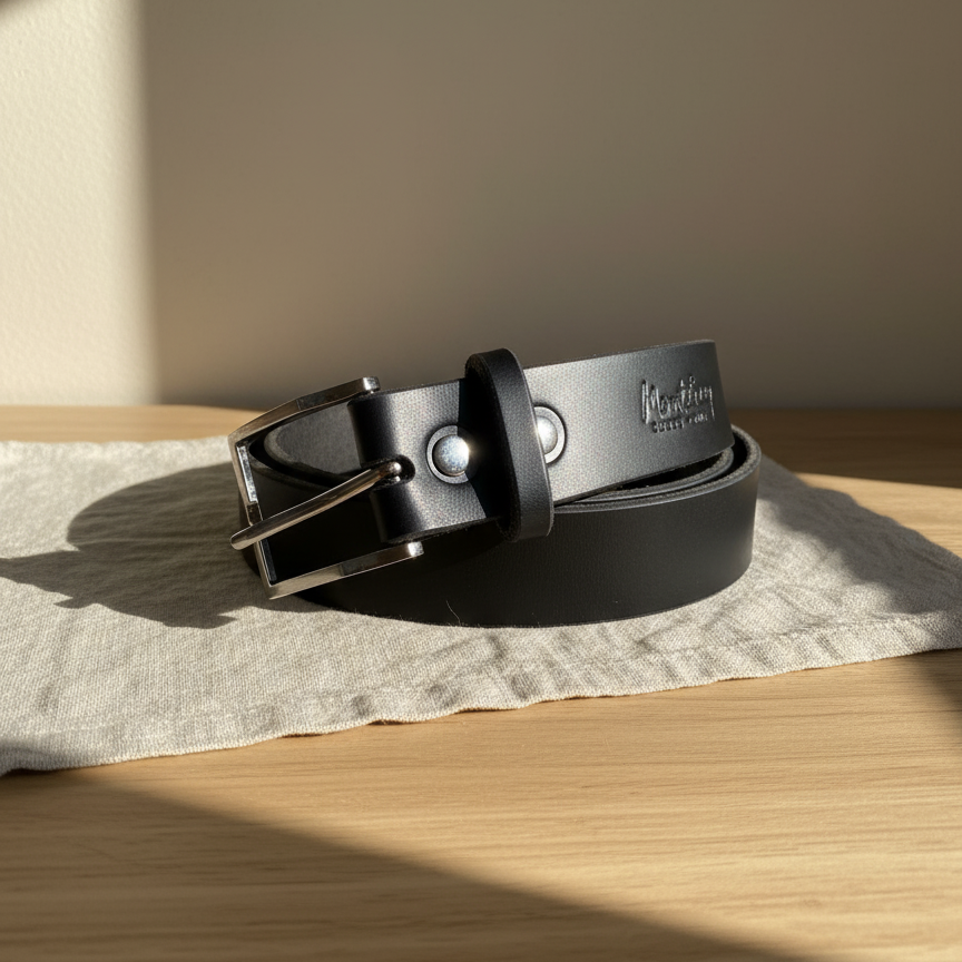 Cinturón de Cuero Hebilla Cuadrada Diagonal