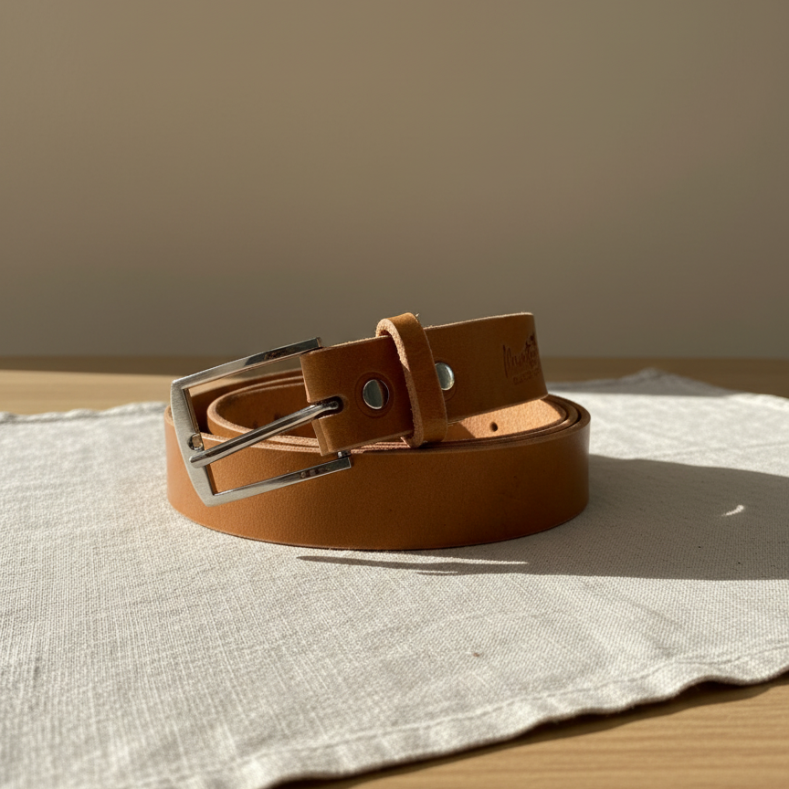 Cinturón de Cuero Hebilla Cuadrada Diagonal