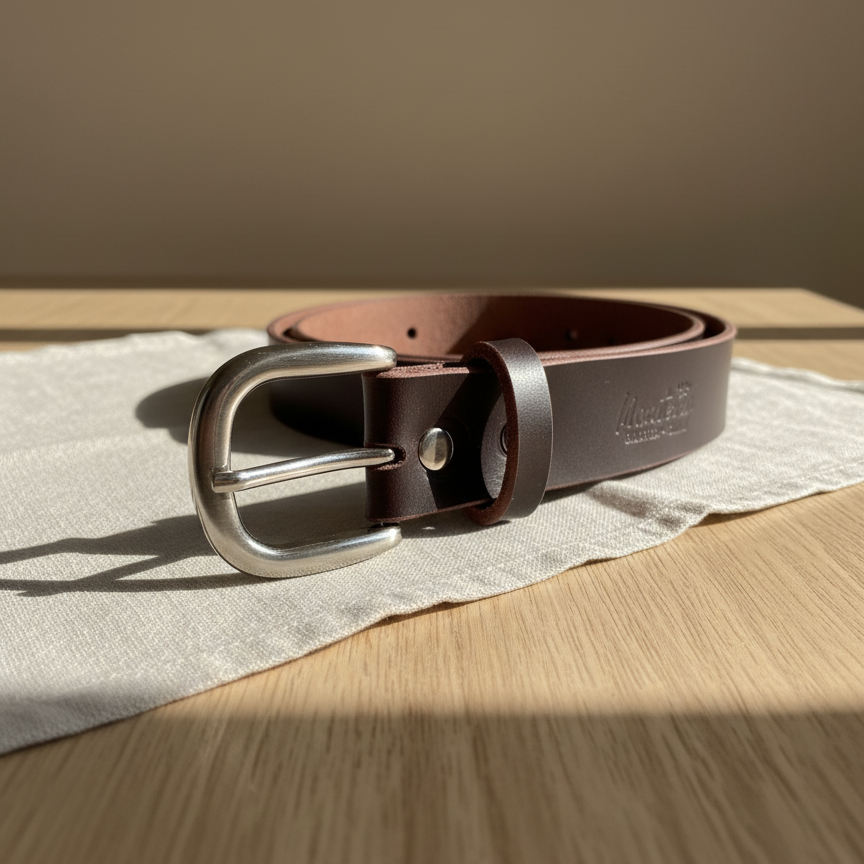 Cinturón Cuero Hebilla Redonda