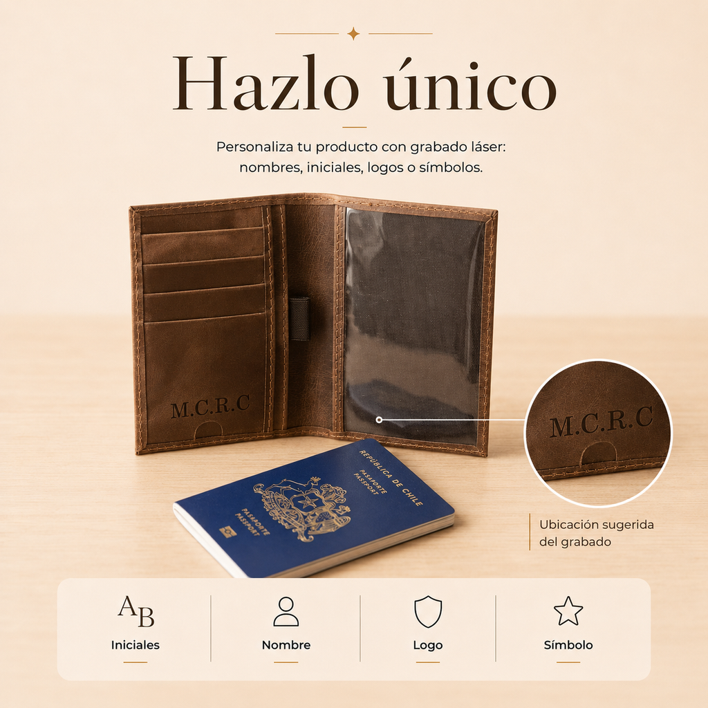 Porta Pasaporte Cuero Chocolate
